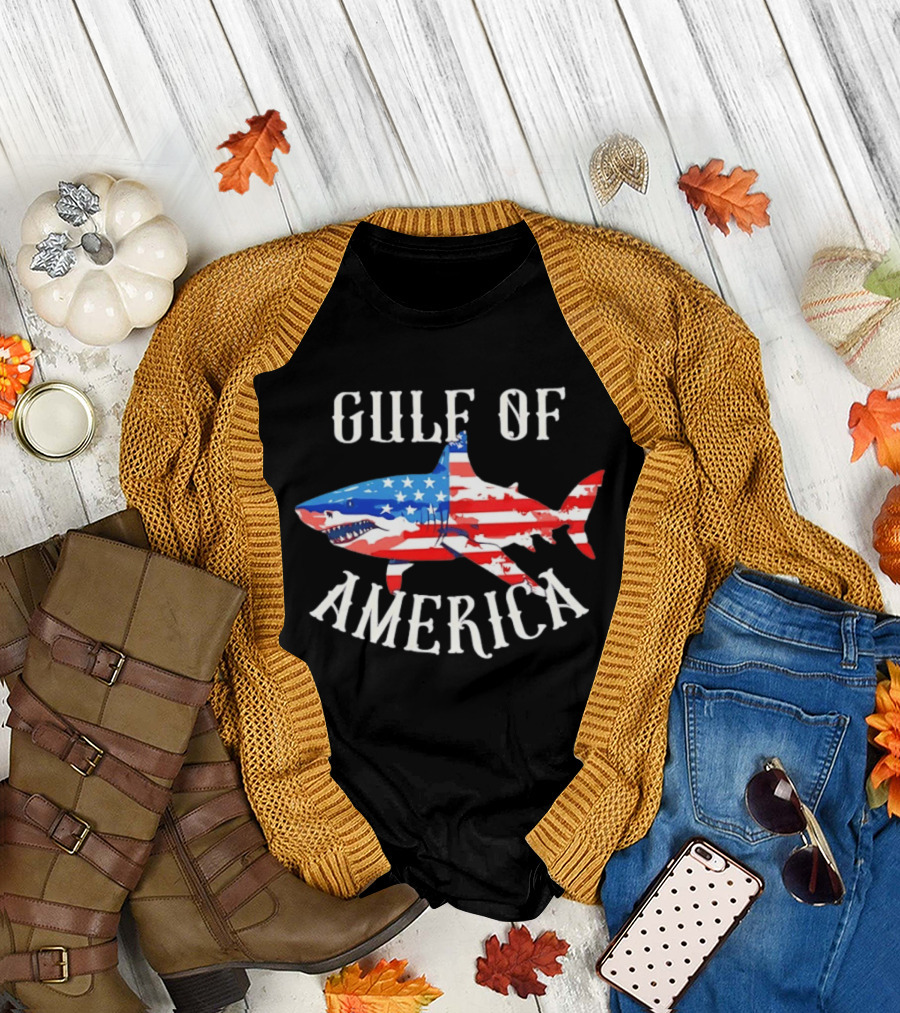 Gulf of America Shark American Flag Patriotic T-Shirt