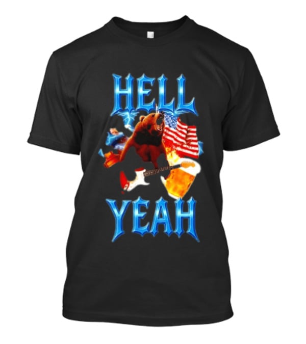 Hell Yeah Bear American Flag Guitar Beer Celebration T-Shirt
