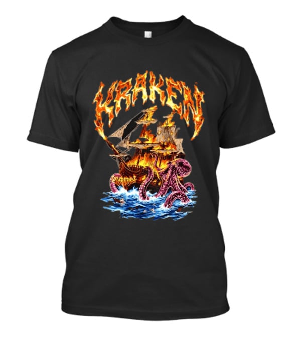 Kraken Nautical Myths Burning Ship Octopus Attack T-Shirt