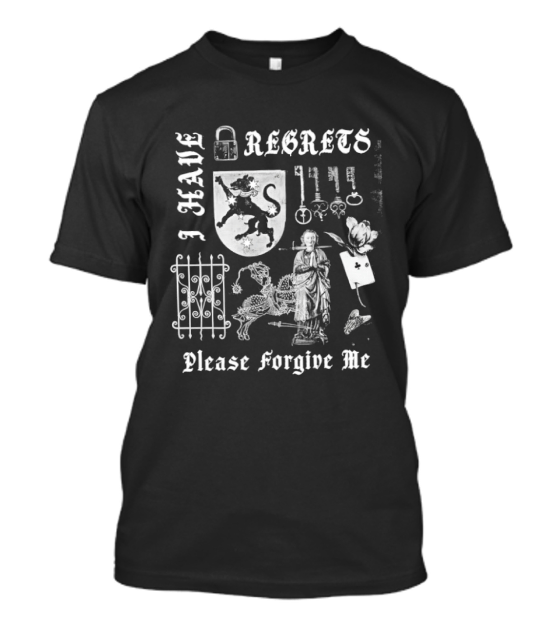 I Have Regrets Please Forgive Me Gothic Knight Keys And Shield T-Shirt
