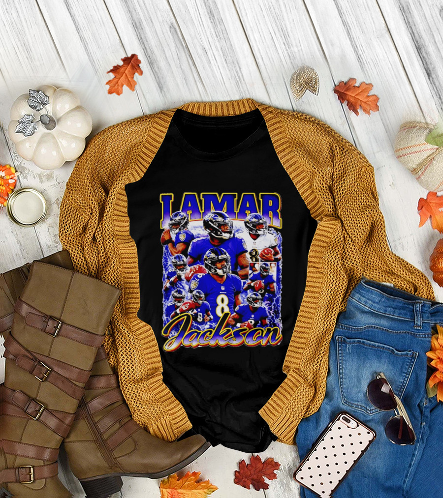 Lamar Jackson Baltimore Ravens NFL Football Star 8 T-Shirt