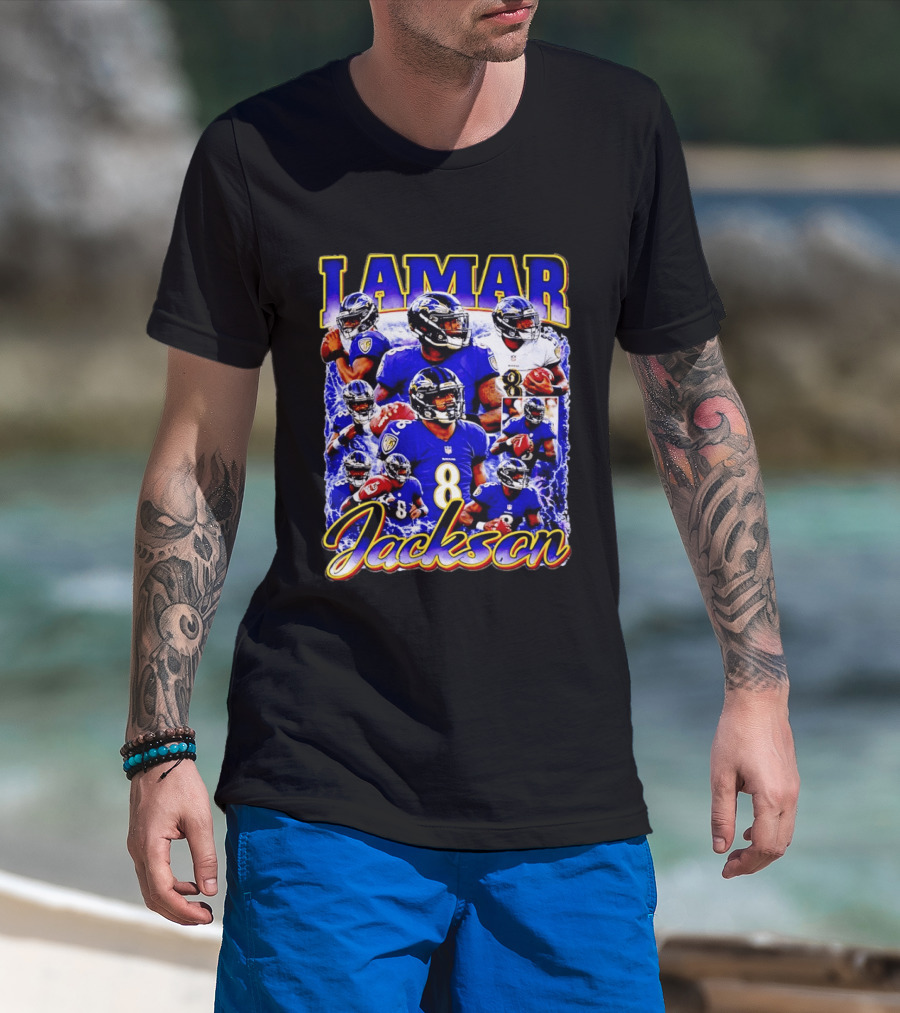 Lamar Jackson Baltimore Ravens NFL Football Star 8 T-Shirt