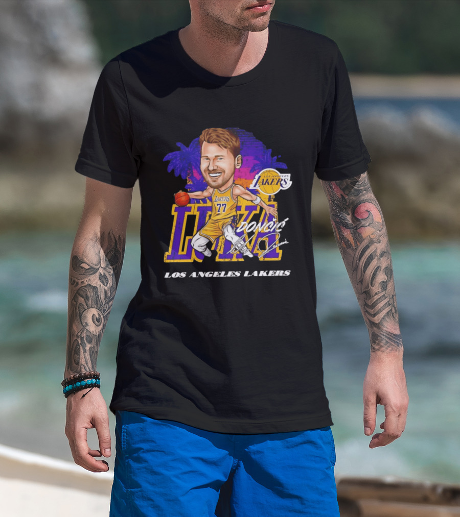 Luka Doncic 77 Los Angeles Lakers Skyline Cartoon T-Shirt