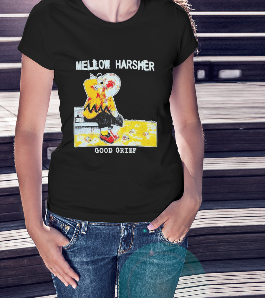 Mellow Harsher Good Grief Charlie Brown Drinking Image T-Shirt