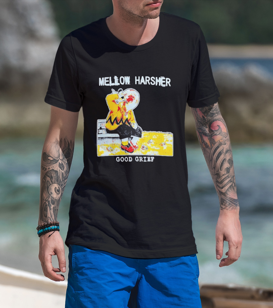 Mellow Harsher Good Grief Charlie Brown Drinking Image T-Shirt
