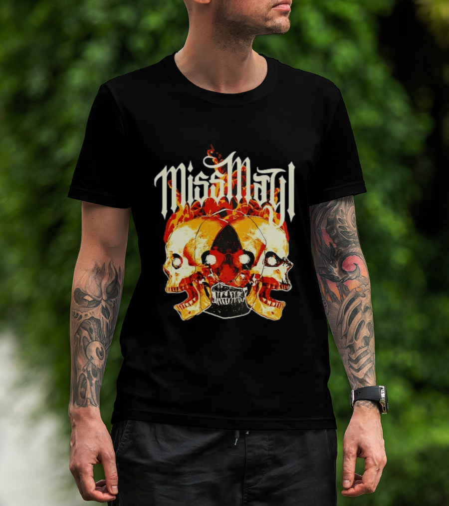 Miss May I Skulls And Fire Metalcore Band Triple Skull Flames T-Shirt