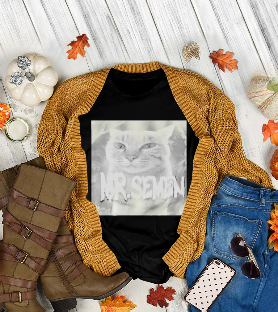 Mr Semen Cat Feline Fantasy Bold White T-Shirt