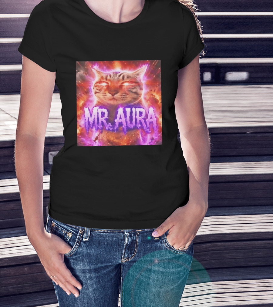 Mr. Aura Cat Fiery Cosmic Internet Culture Phenomenon T-Shirt