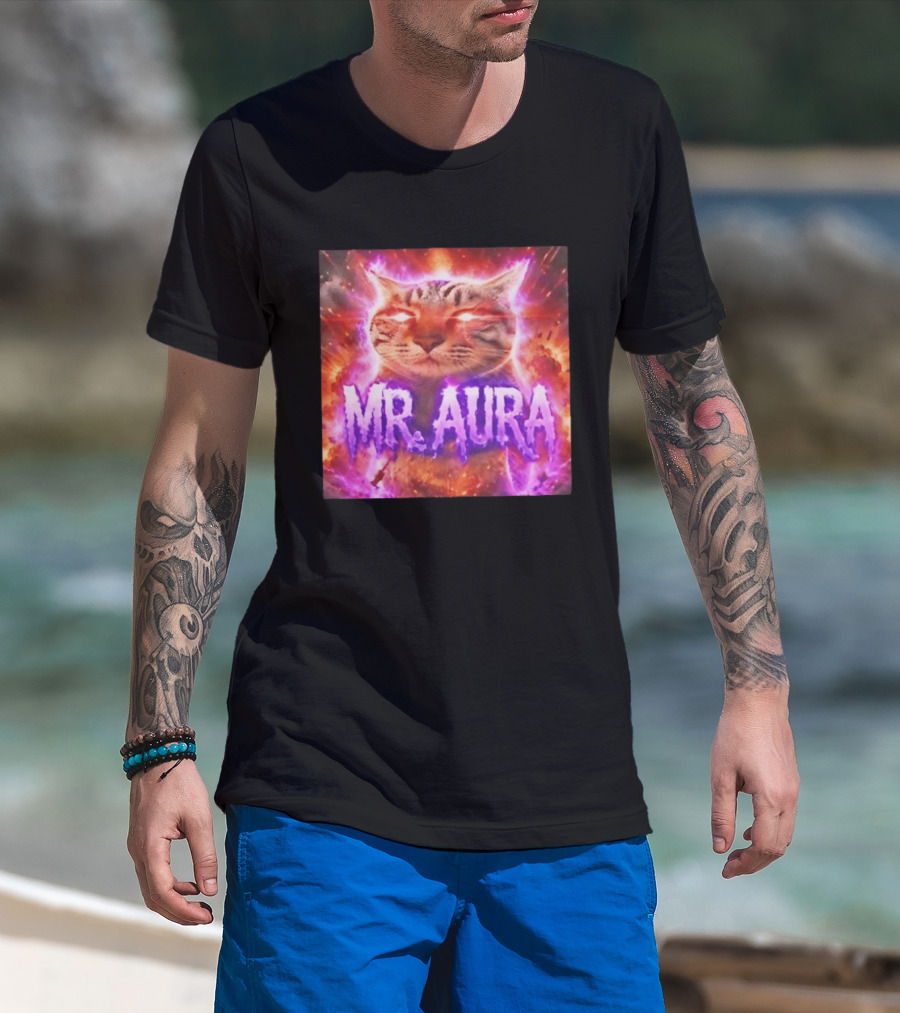 Mr. Aura Cat Fiery Cosmic Internet Culture Phenomenon T-Shirt