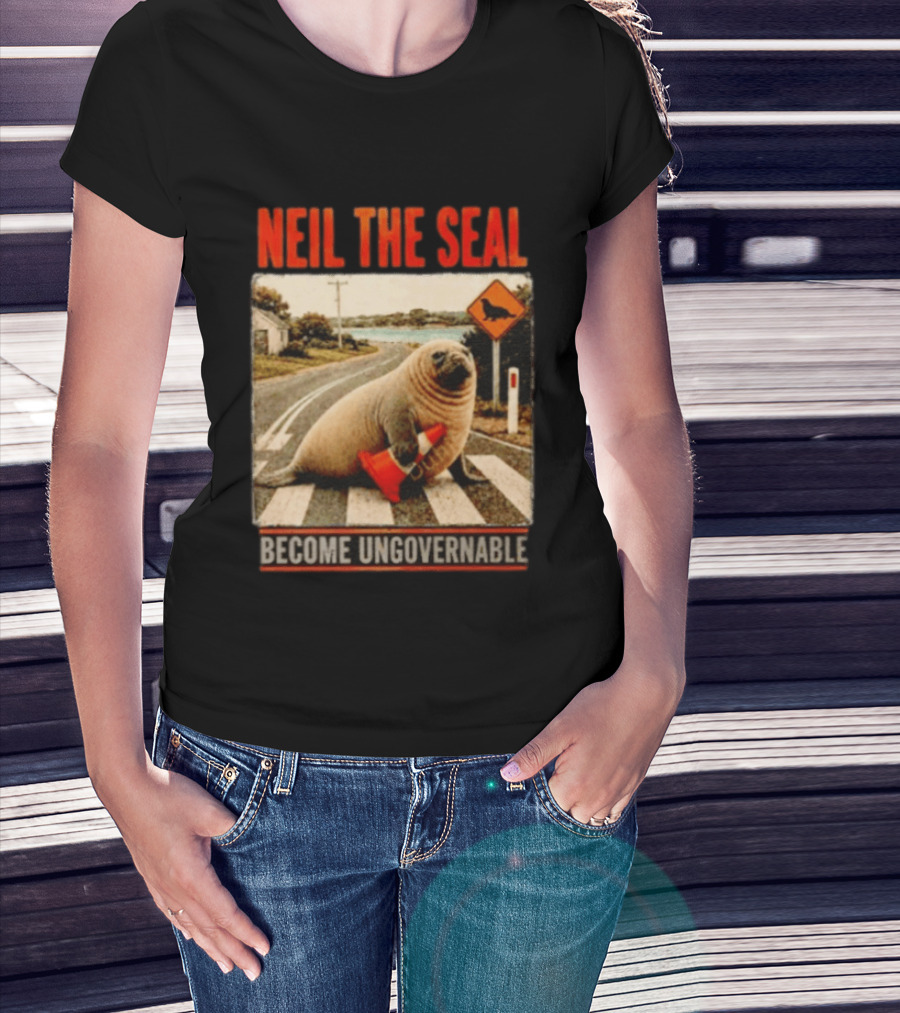 Neil The Seal Become Ungovernable Traffic Cone Road Crossing T-Shirt