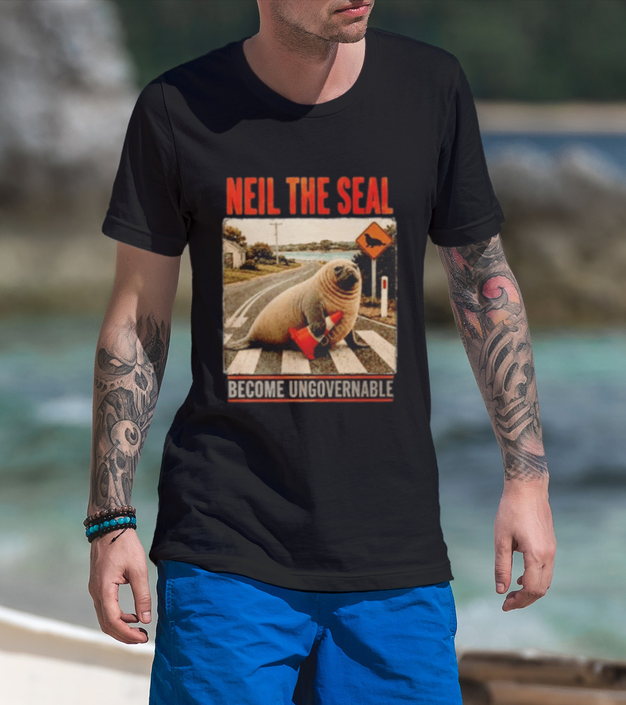 Neil The Seal Become Ungovernable Traffic Cone Road Crossing T-Shirt