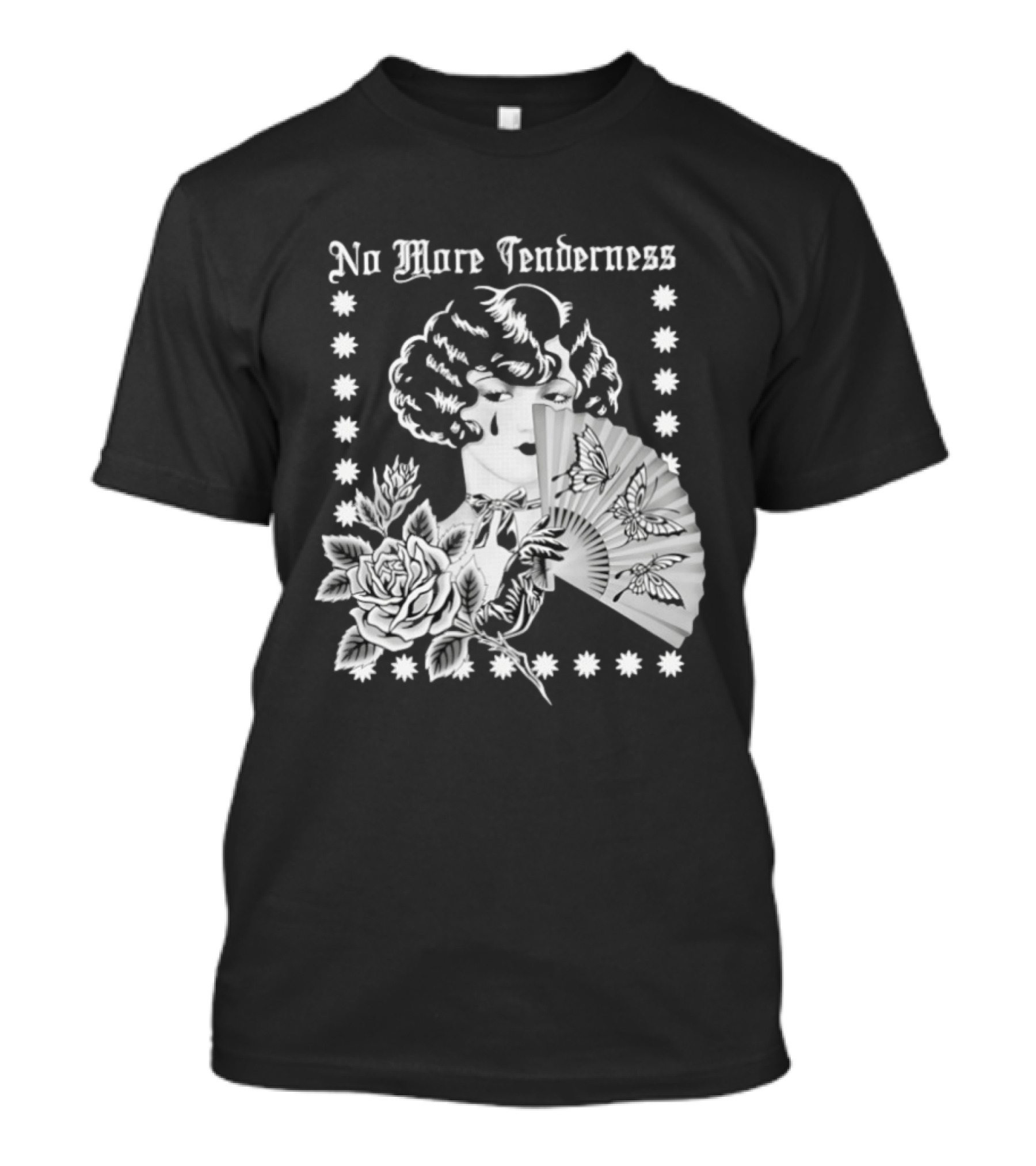 No More Tenderness Gothic Deco Rose Face Fan Butterfly T-Shirt
