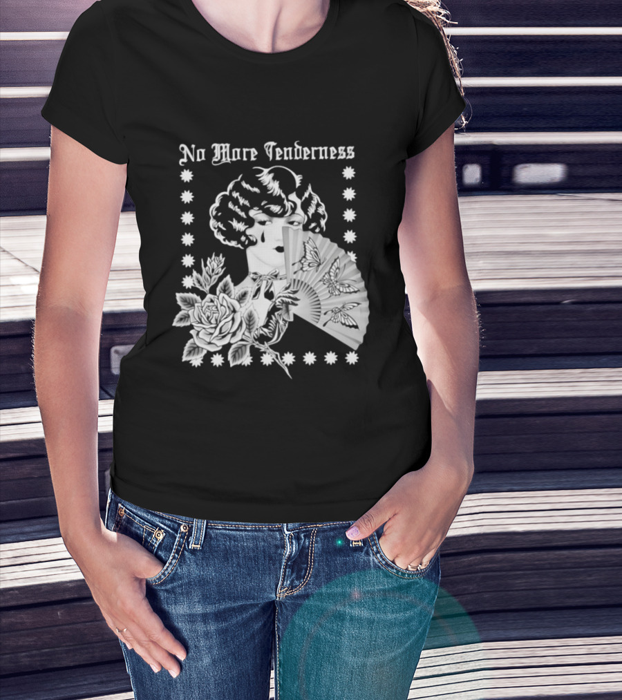 No More Tenderness Gothic Deco Rose Face Fan Butterfly T-Shirt