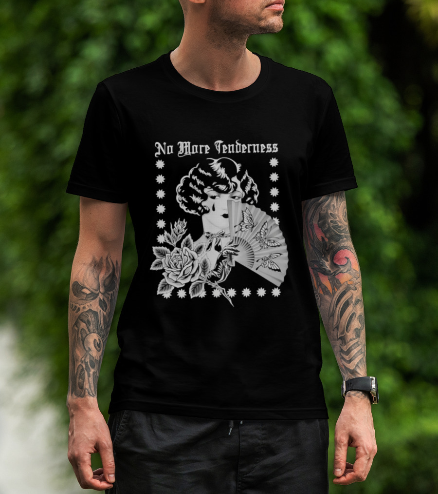 No More Tenderness Gothic Deco Rose Face Fan Butterfly T-Shirt