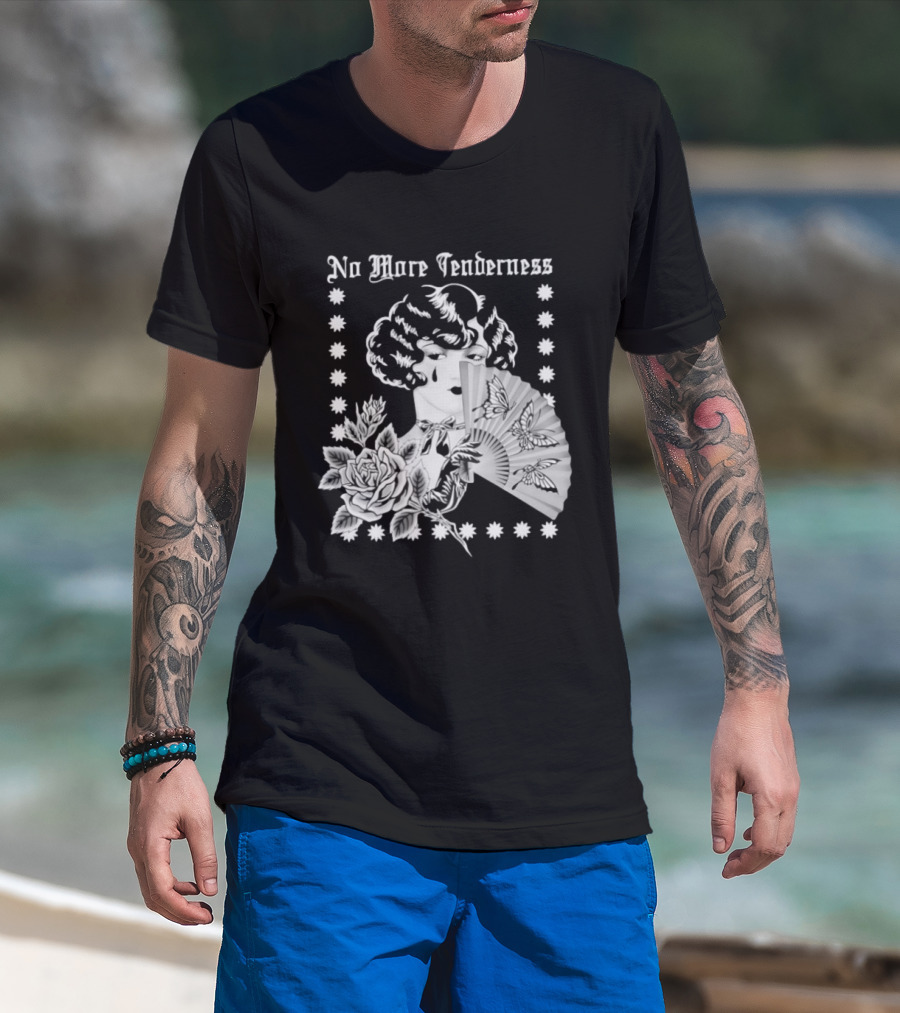 No More Tenderness Gothic Deco Rose Face Fan Butterfly T-Shirt