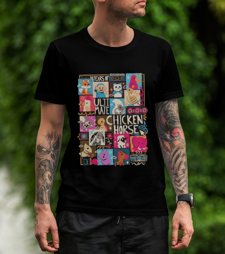 10 Years Of Ultimate Chicken Horse Anniversary With Colorful Animal Characters T-Shirt