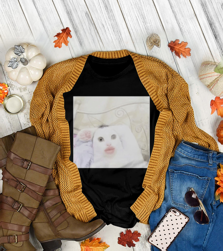 Cursed Cat Meme Funny Distorted Face Filter Selfie T-Shirt