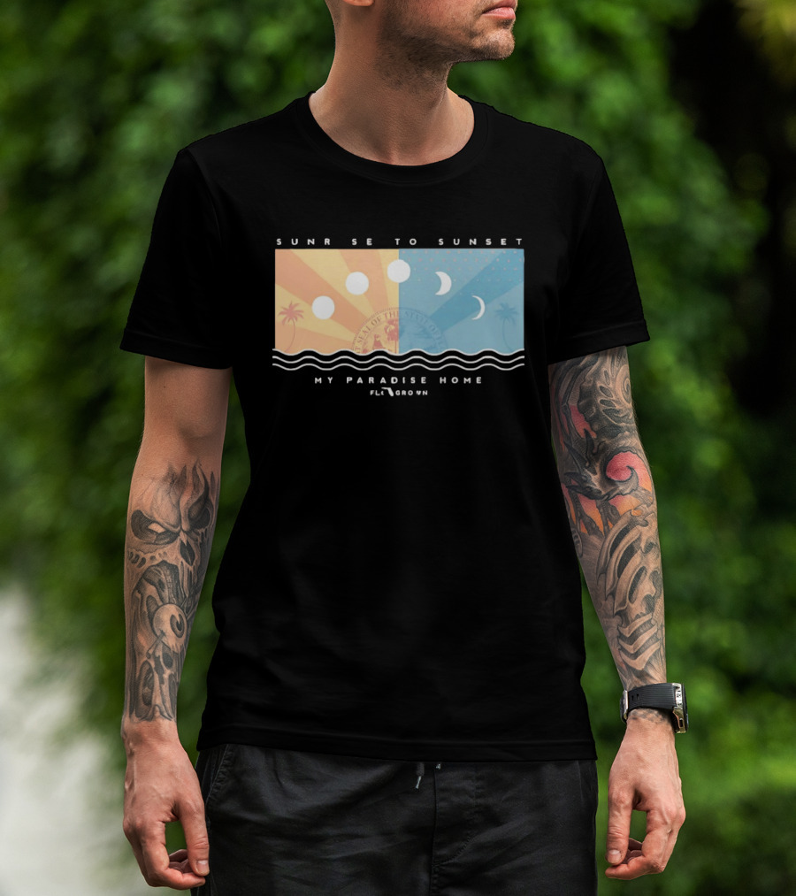 FloGrown Sunrise To Sunset My Paradise Home Beach Moon Phases T-Shirt