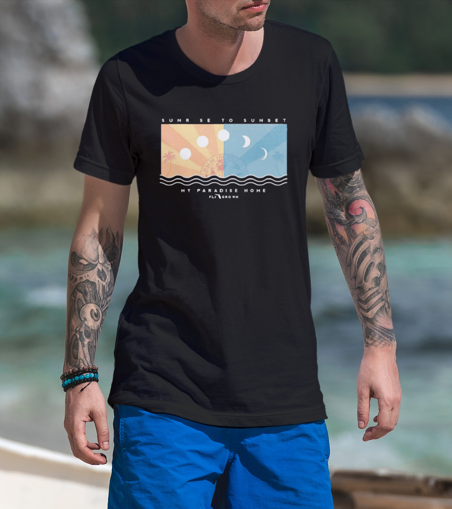 FloGrown Sunrise To Sunset My Paradise Home Beach Moon Phases T-Shirt