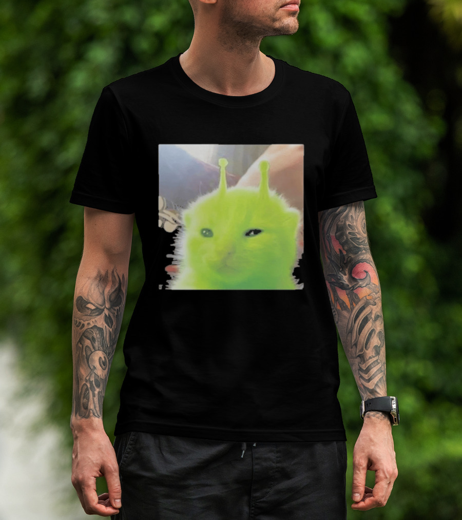 Glorp Alien Cat Winking Whimsical Green Feline With Antennae T-Shirt