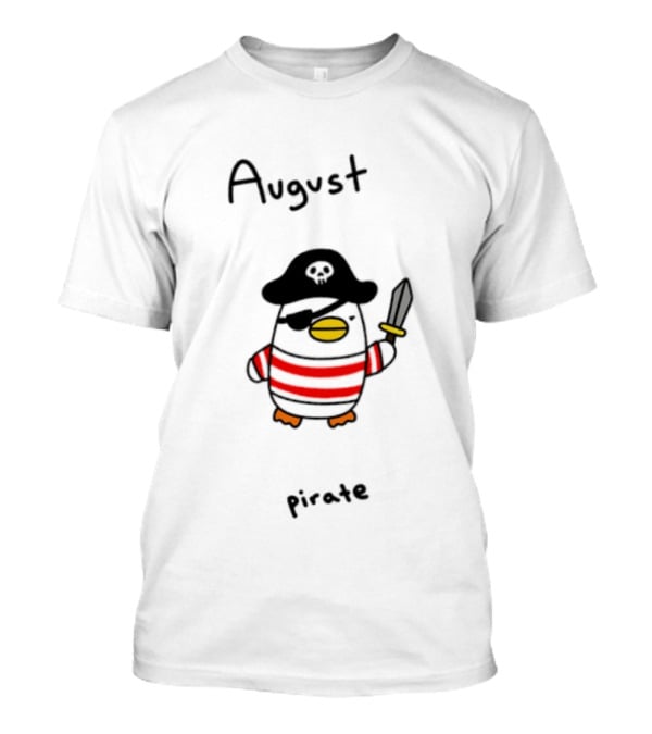 August Pirate Penguin Cartoon Striped Eyepatch Sword T-Shirt