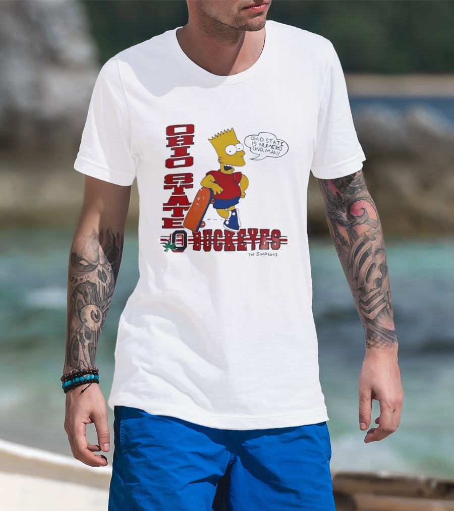 Ohio State Buckeyes Bart Simpson Numero Uno Man Skateboard T-Shirt
