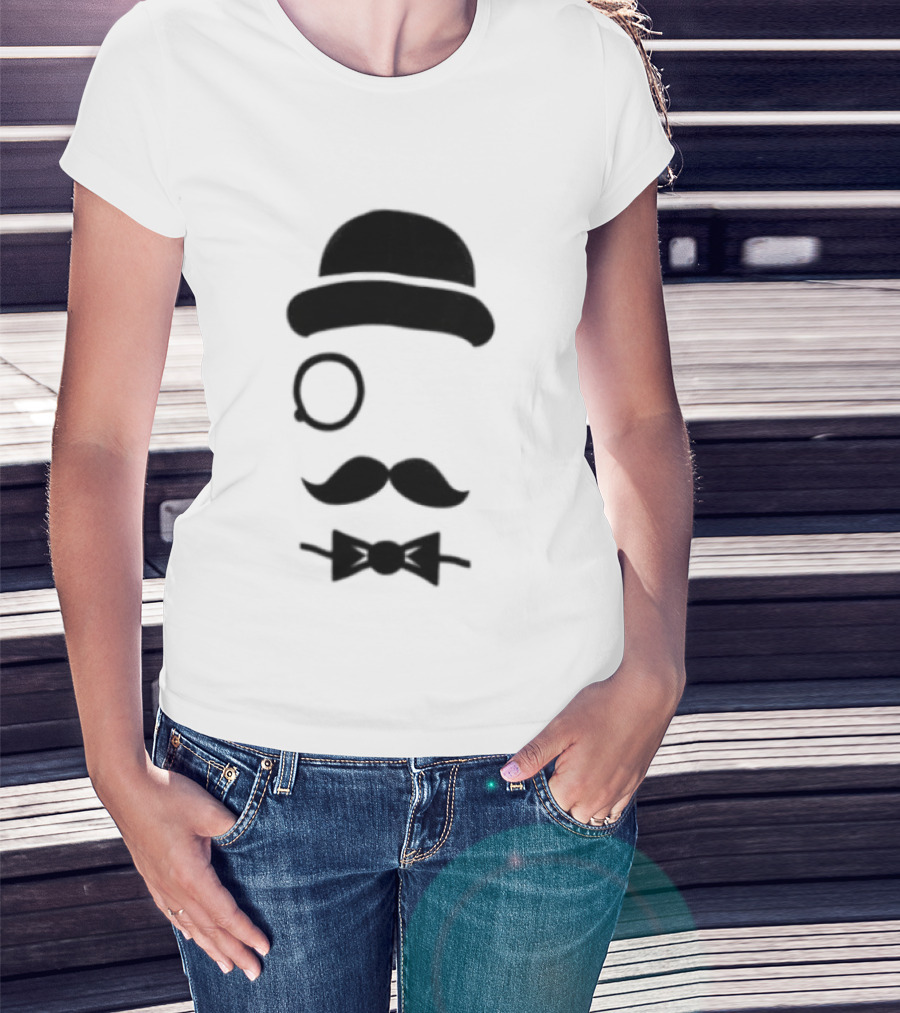 Bowler Hat Monocle Mustache Bow Tie T-Shirt