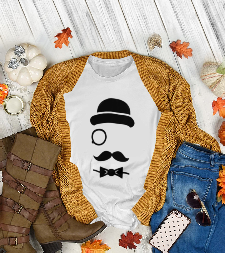 Bowler Hat Monocle Mustache Bow Tie T-Shirt
