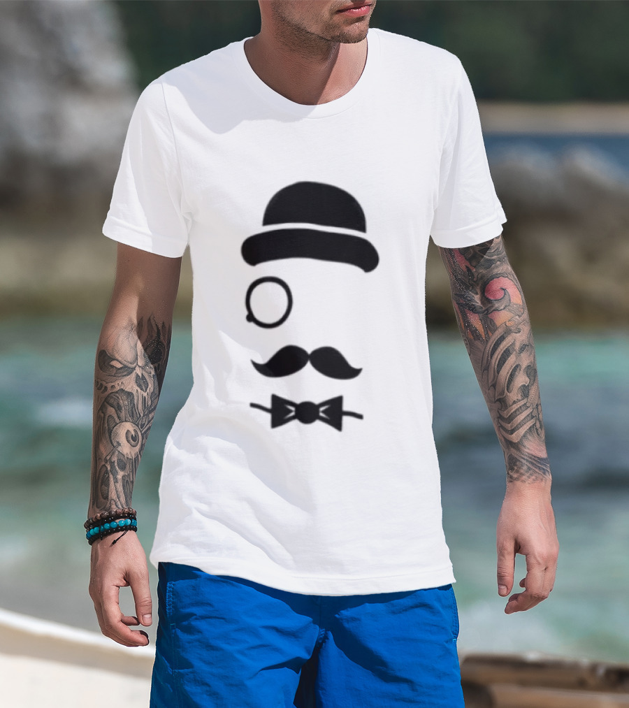 Bowler Hat Monocle Mustache Bow Tie T-Shirt