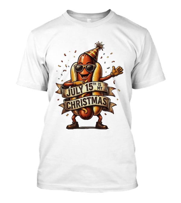 Hot Dog Wearing Sunglasses And Party Hat July 15th Is My Christmas T-Shirt