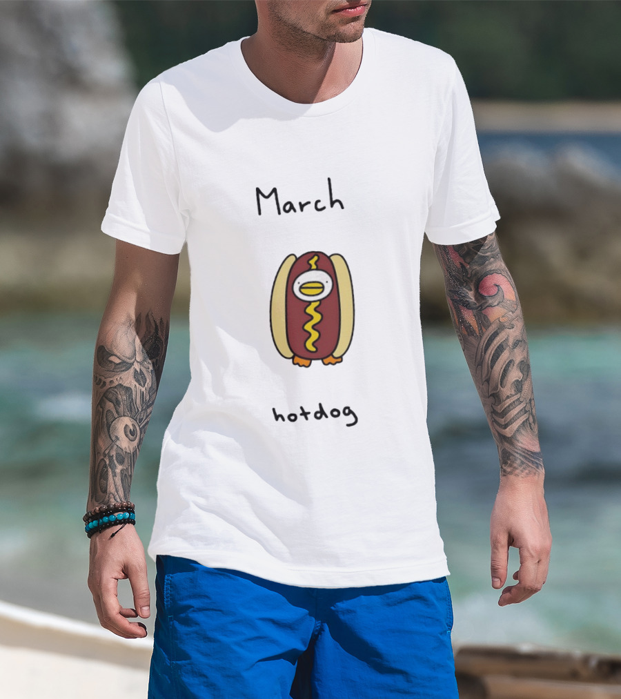 March Hotdog Cartoon Character With Food Animal T-Shirt