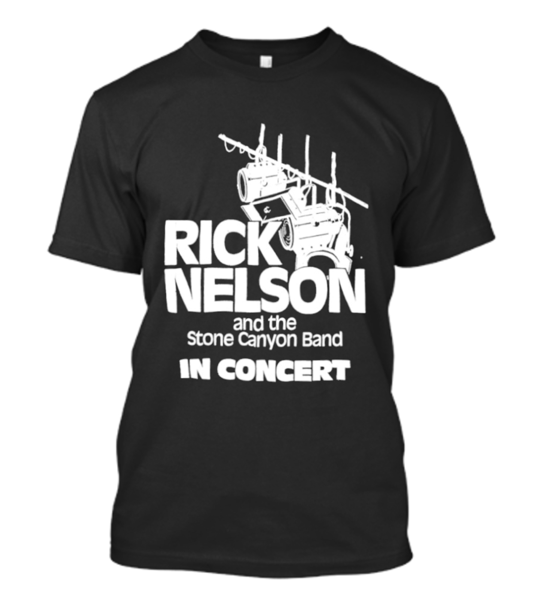 Rick Nelson And The Stone Canyon Band In Concert Trắng Trên Nền đen Dàn đèn Sân Khấu T-Shirt