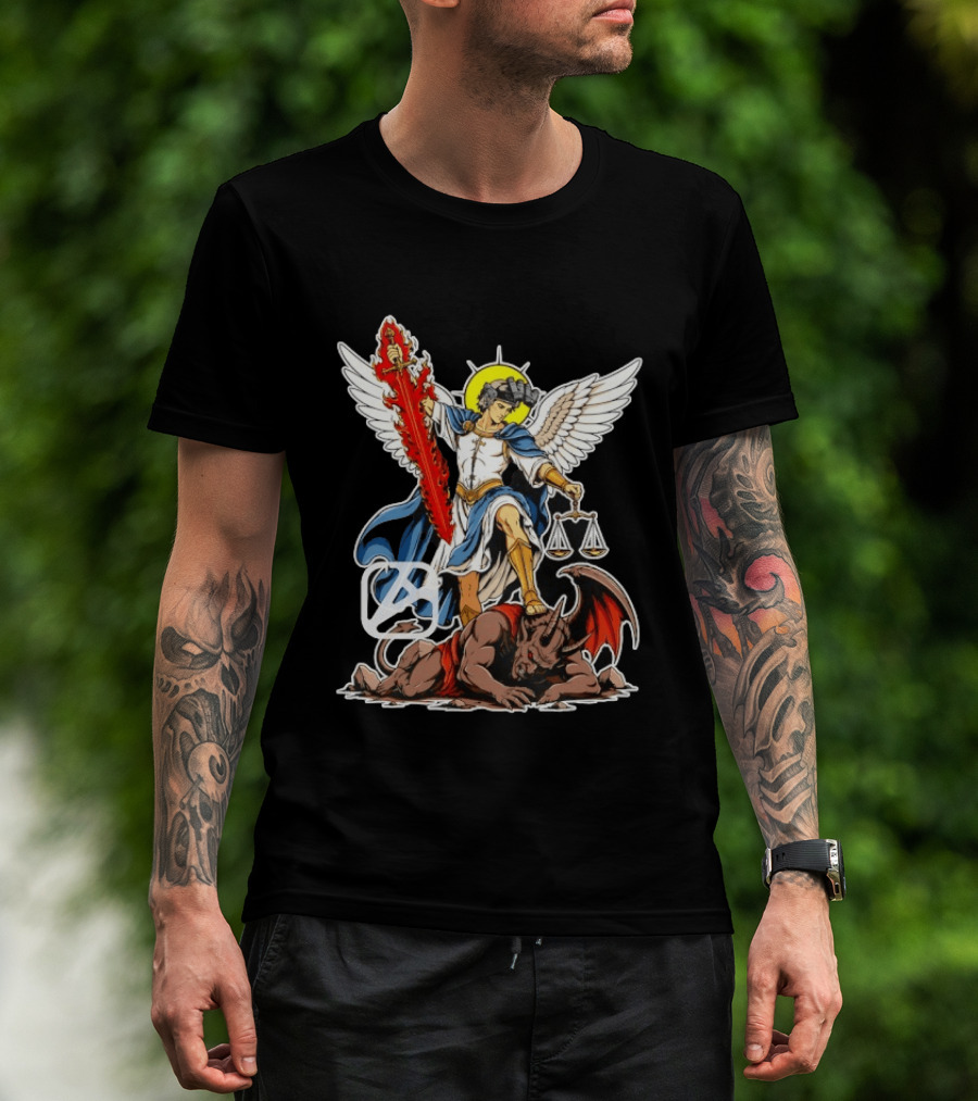Saint Michael Archangel Warrior Flaming Sword Scales Victory Over Evil T-Shirt