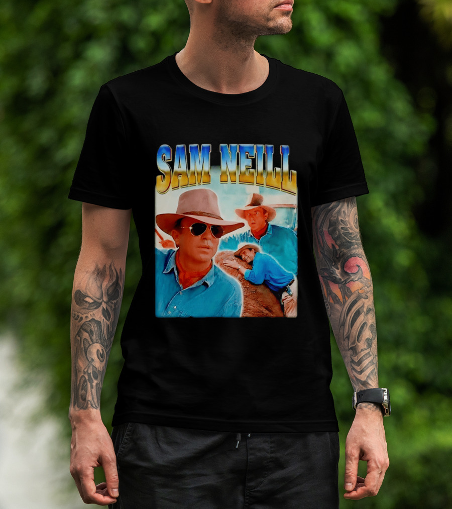 Sam Neill Vintage Style Cowboy Collage T-Shirt