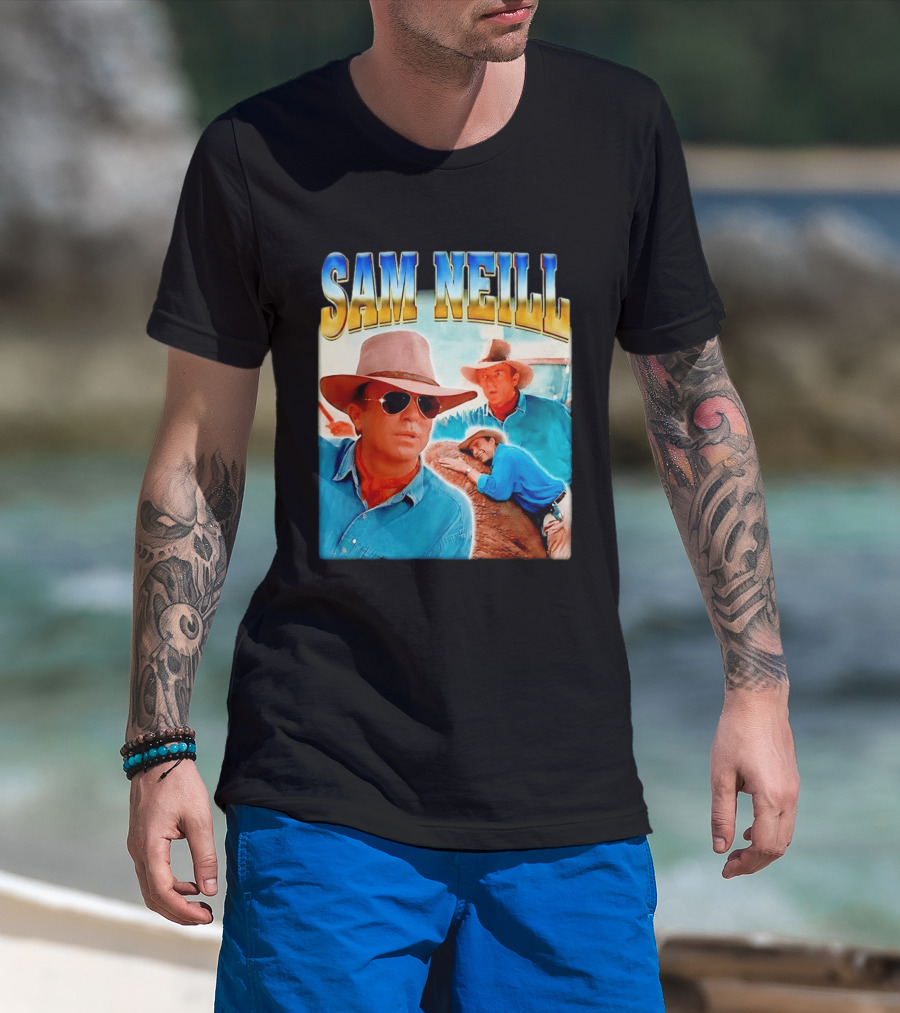 Sam Neill Vintage Style Cowboy Collage T-Shirt