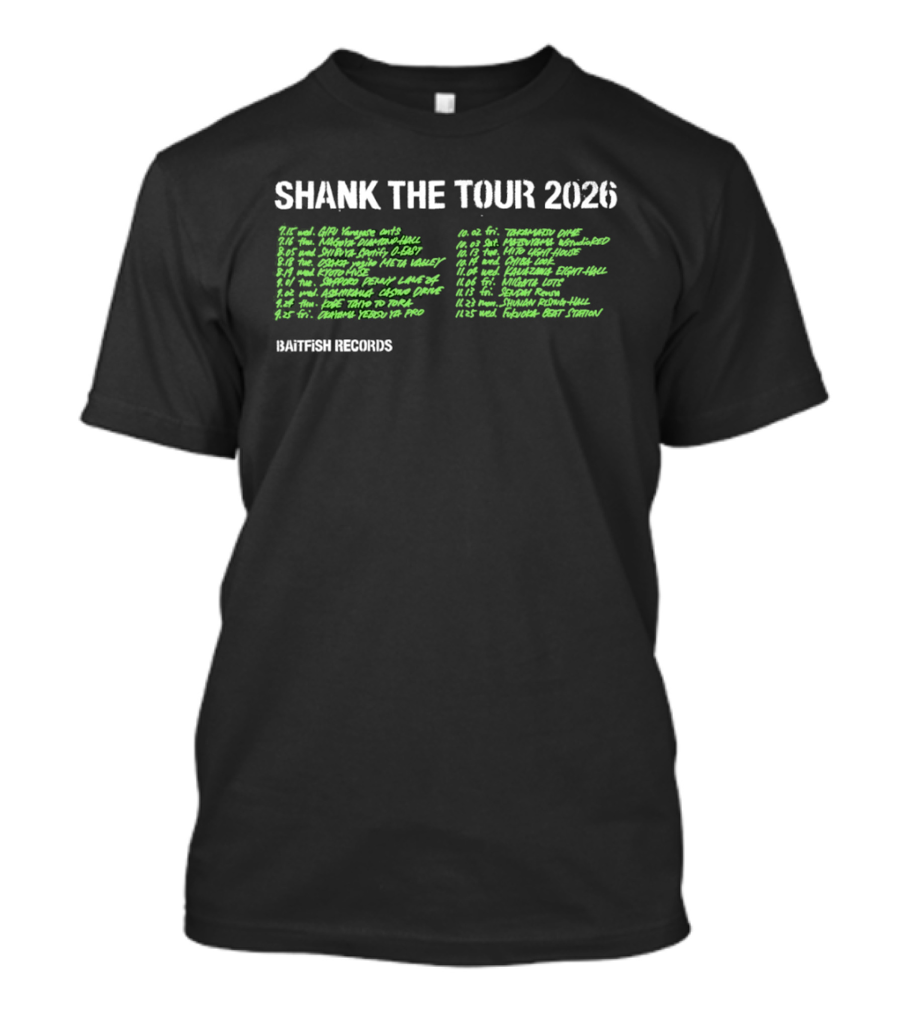 Shank The Tour 2026 Baitfish Records Concert Locations And Dates T-Shirt