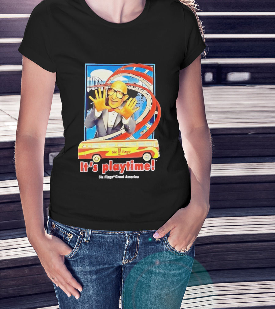 Six Flags Great America Mr. Six It's Playtime Roller And Bus Adventure T-Shirt
