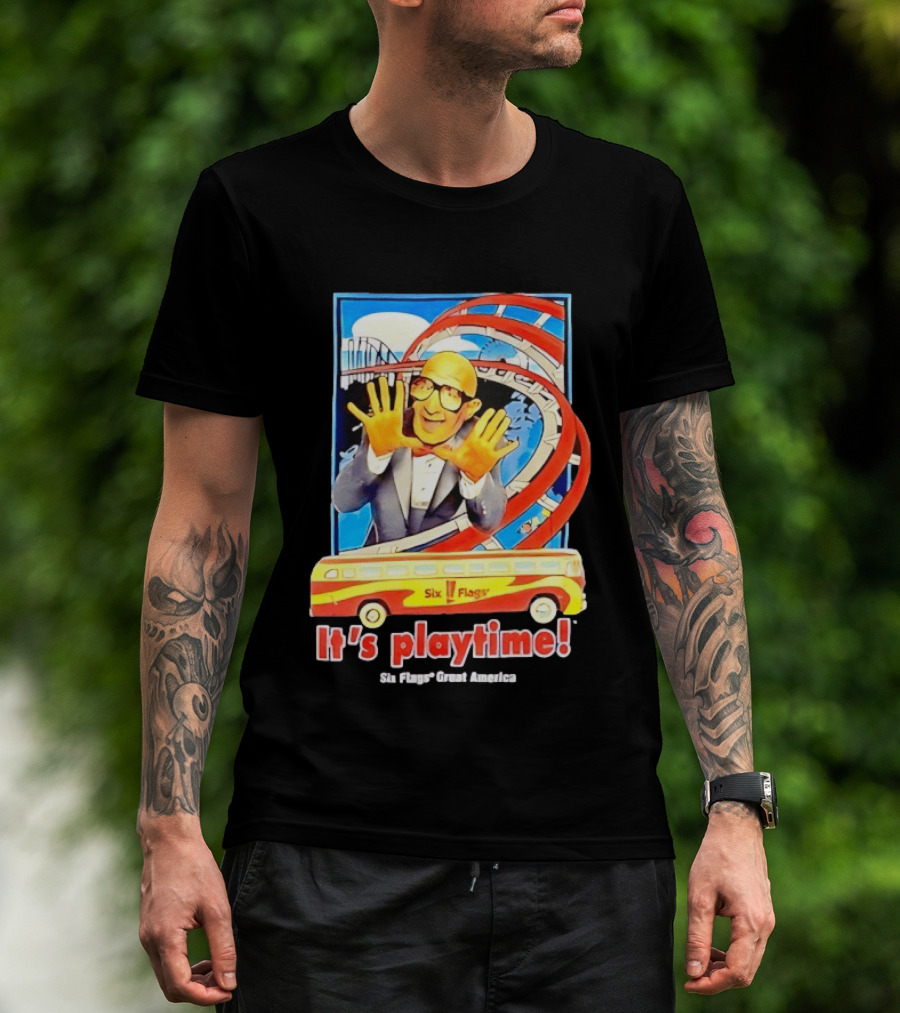 Six Flags Great America Mr. Six It's Playtime Roller And Bus Adventure T-Shirt
