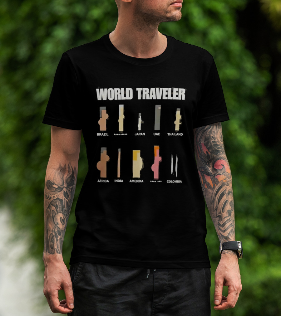 World Traveler Icons Brazil Japan UAE Thailand Africa India America Mexico Colombia T-Shirt