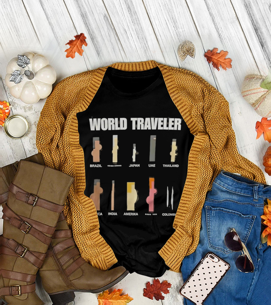 World Traveler Icons Brazil Japan UAE Thailand Africa India America Mexico Colombia T-Shirt