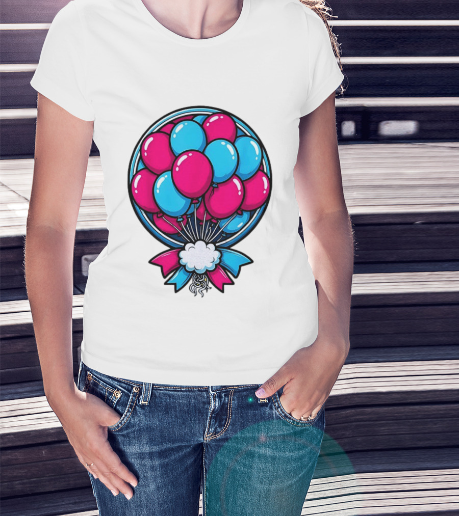 Balloon Bouquet Cartoon Vibrant Pink And Blue Celebration T-Shirt