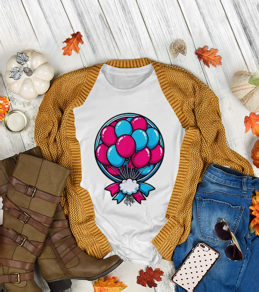 Balloon Bouquet Cartoon Vibrant Pink And Blue Celebration T-Shirt