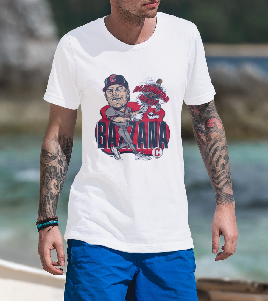 Bazzana Bazzmanian Devil Cleveland Guardians Caricature Baseball Player T-Shirt