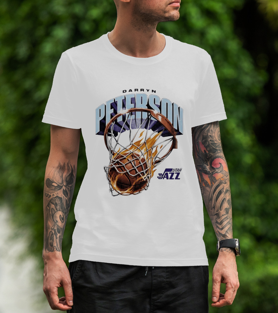 Darryn Peterson NBA Utah Jazz Basketball Hoop Flames T-Shirt