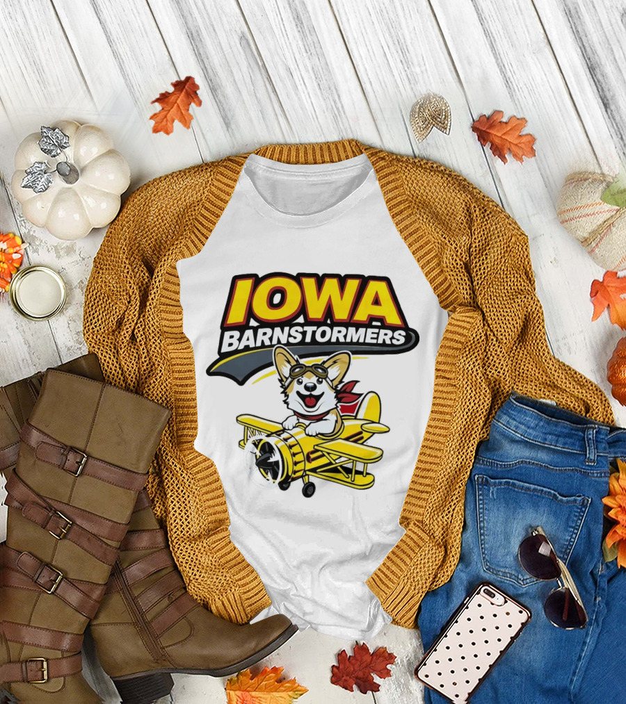 Iowa Barnstormers Corgi Pilot Airplane T-Shirt