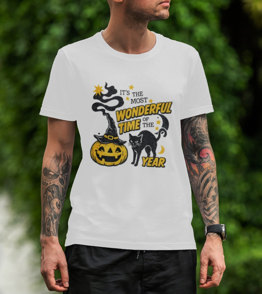 It's The Most Wonderful Time Of The Year Halloween Pumpkin Black Cat T-Shirt
