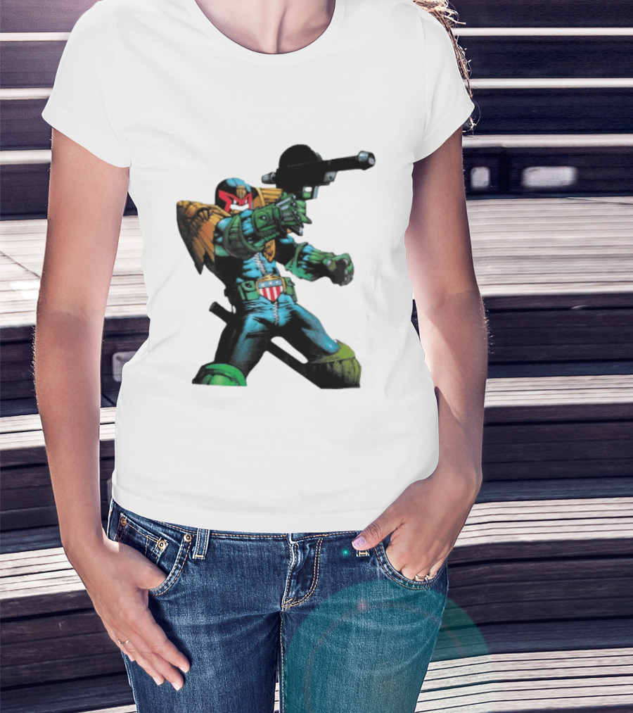 Judge Dredd Lawgiver Comic Book Character With Iconic Helmet T-Shirt