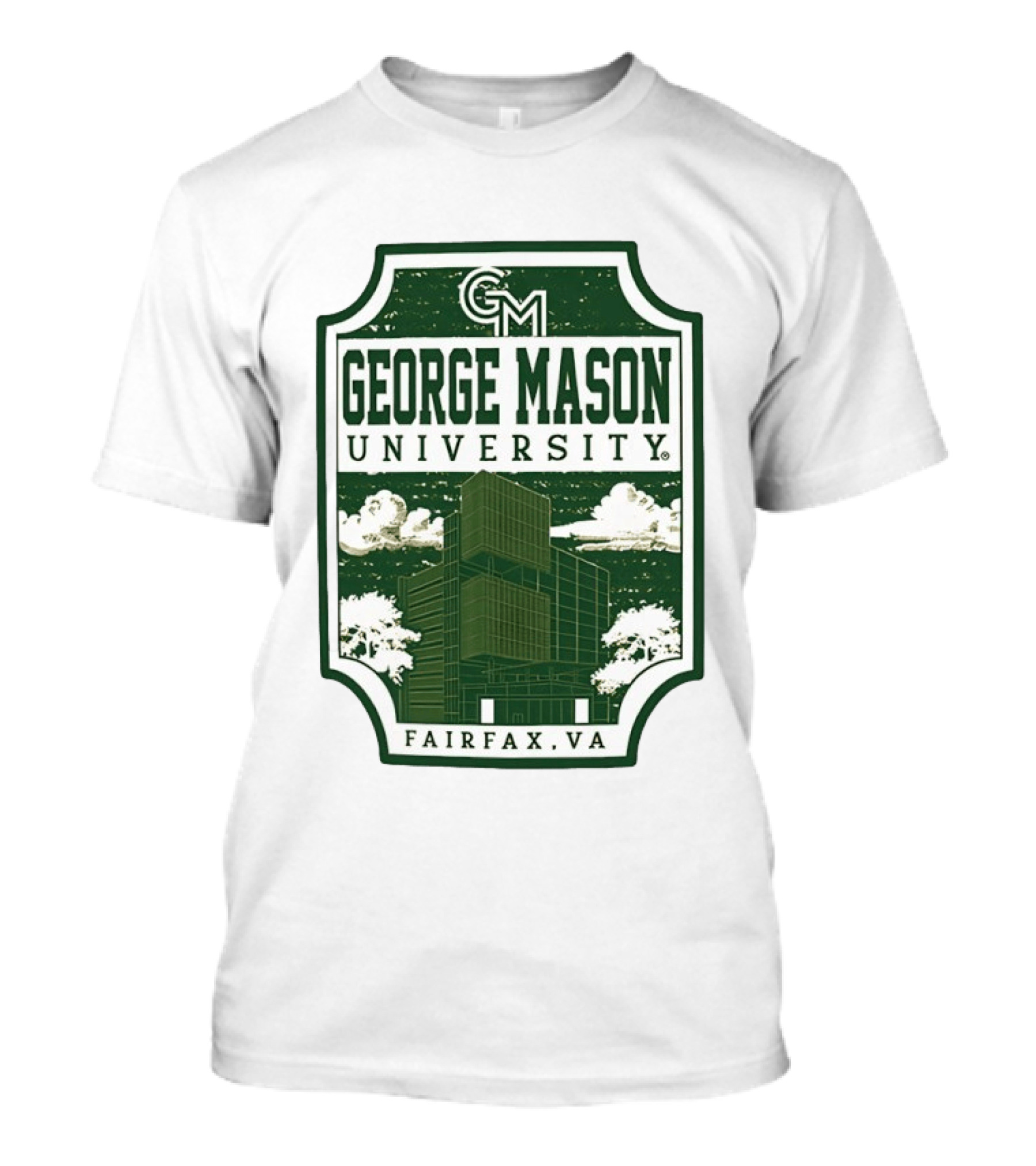 George Mason University GMU Fairfax VA Campus Scene Retro Vintage Green T-Shirt
