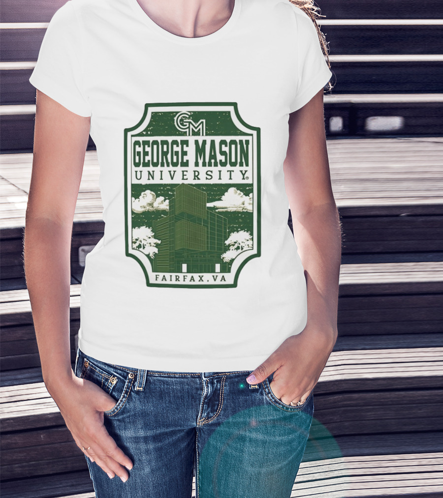 George Mason University GMU Fairfax VA Campus Scene Retro Vintage Green T-Shirt