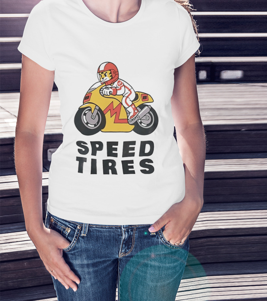 Speed Tires Tiger Motorcycle Racing Biker Rider On Yellow Bike T-Shirt